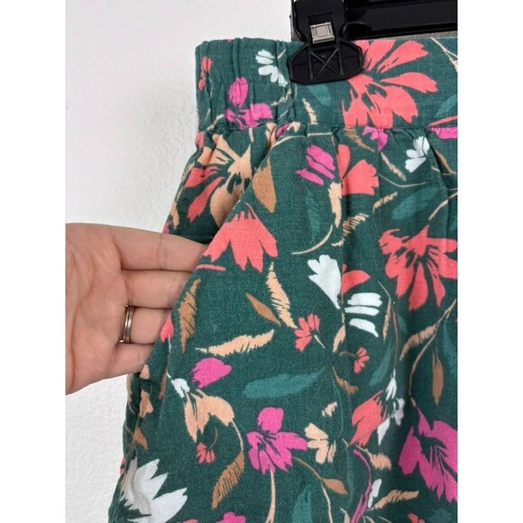 Loft women's medium green floral linen blend casual mini skirt pockets - Picture 3 of 6